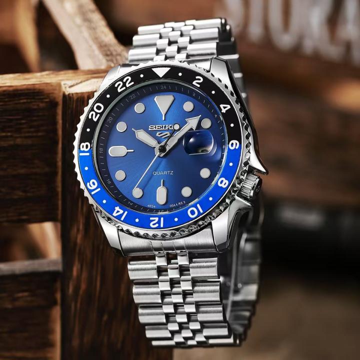 Sei.ko 5 Sports GMT Quartz Movement Silver Blue