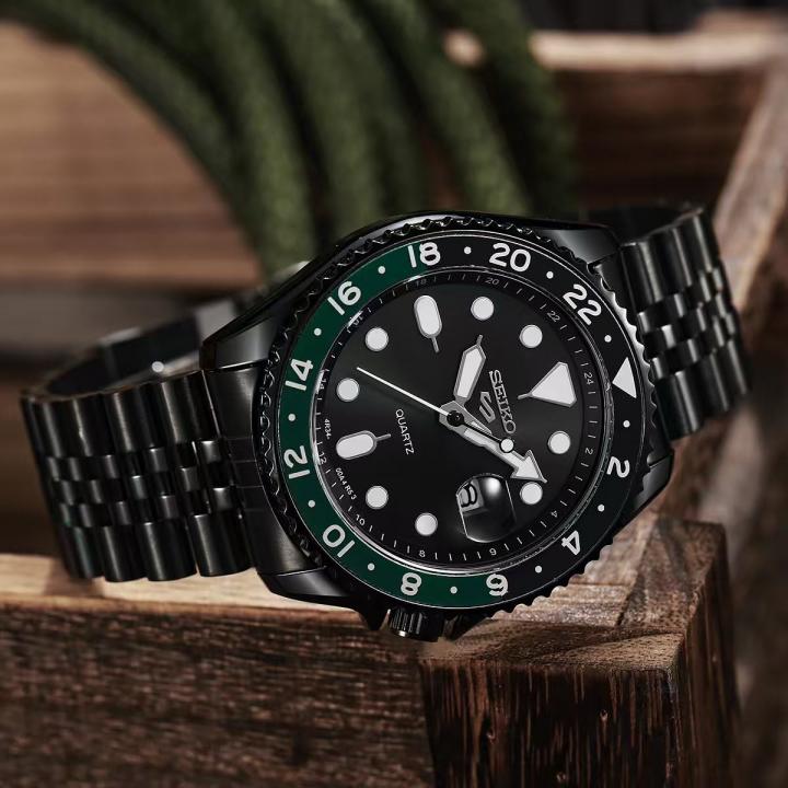 Sei.ko 5 Sports GMT Quartz Movement Full Black 2Ton Bazel