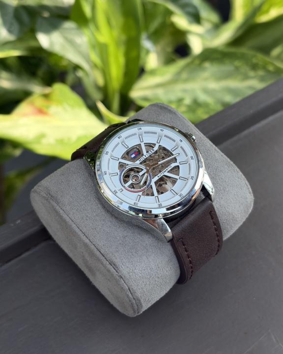 Tom.my_hilfiger Automatic Leather DarkBrown-Silver-White