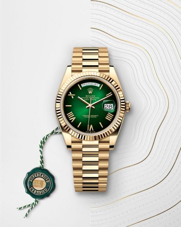 Role_x Oyster Perpetual Day Date 40 Battery Gold-Green