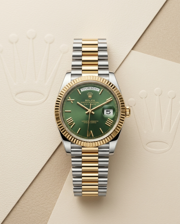 Role_x Oyster Perpetual Day Date 40 Battery 2Ton-Gold-Green