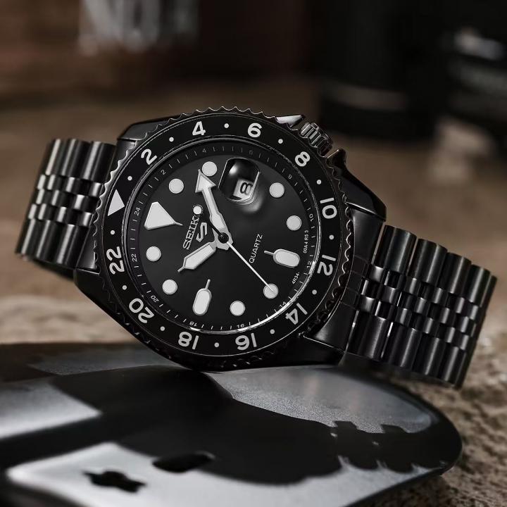 Sei.ko 5 Sports GMT Quartz Movement Full Black