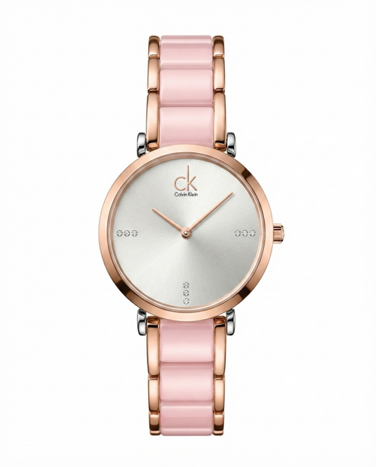 Cal.vin Kleii_n minimalist Rose Gold Two Tone white Dail