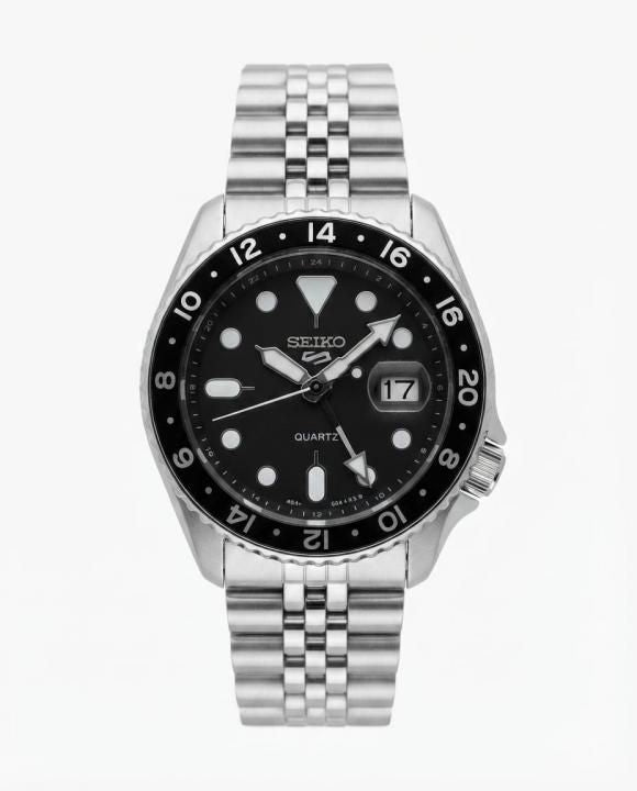 Sei.ko Gmt Master silver Black Dial