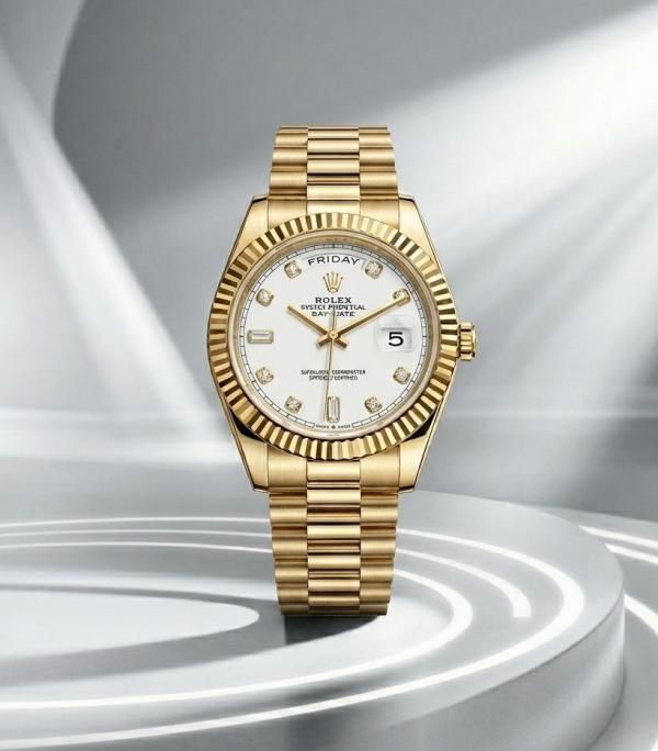 Rolee_x Oyster Perpetual Day Date Diamond Gold-White 40 Battery