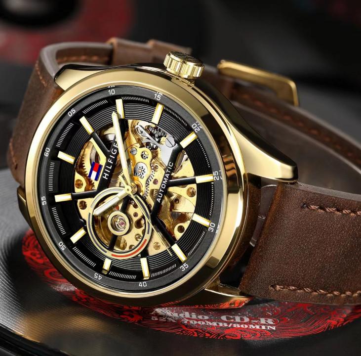 Tom.mmy Hilfige_r Automatic Leather DarkBrown-Gold-Black