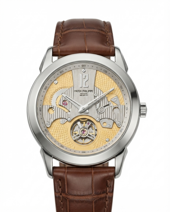 Pa.tek Phillipe Peacock Witness Tourbillon Silver Yellow Dial