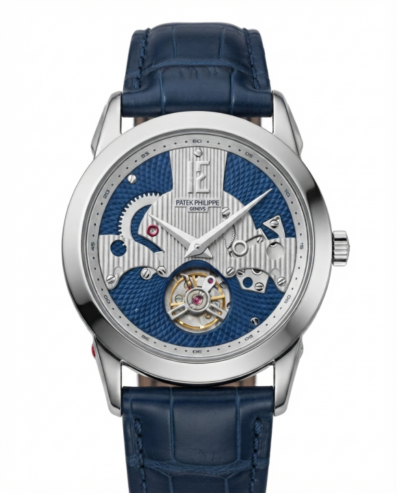 Pa.tek Phillipe Peacock Witness Tourbillon Silver Blue Dial