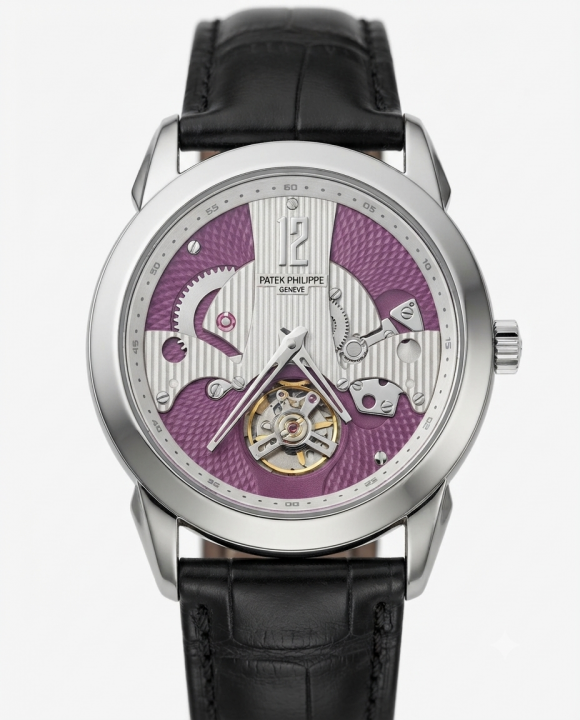 Pa.tek Phillipe Peacock Witness Tourbillon Silver Purple Dial