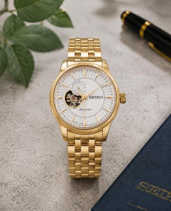 Sei.ko Presage Cocktail Time Open Heart Automatic gold white
