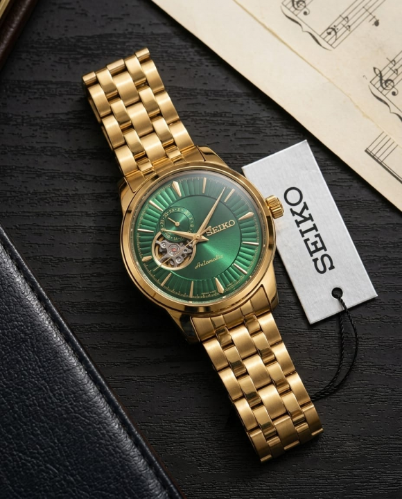 Se.iko Presage Cocktail Time Open Heart Automatic gold green