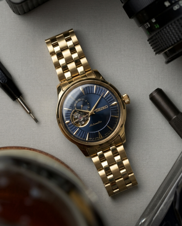 Sei.ko Presage Cocktail Time Open Heart Automatic gold blue