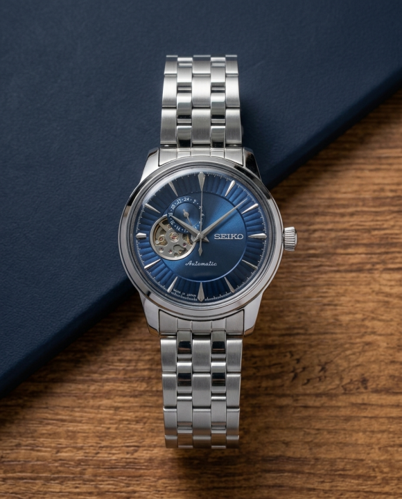Sei.ko Presage Cocktail Time Open Heart Automatic silver blue