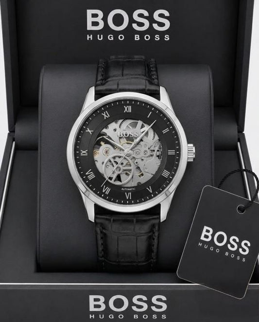 BOSS Principle Skeleton Mens Automatic black and silver