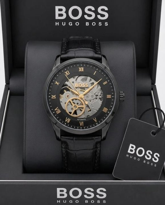 BOSS Principle Skeleton Mens Automatic black and gold