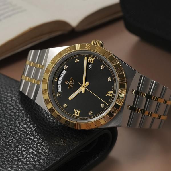 Tu.dor Royal Automatic 2 ton gold black Diamond