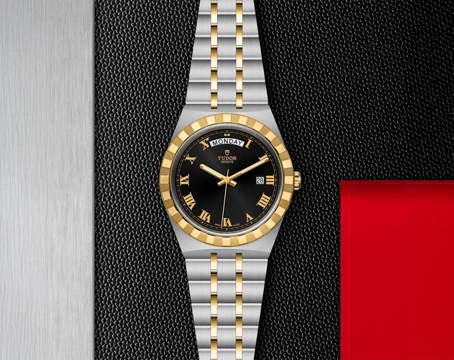 Tu.dor Royal Automatic 2 ton gold Black Roman ank