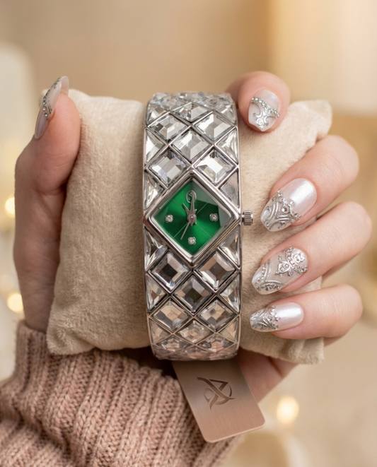 Swarrovsk_i Curiosa Bangle   Silver To Green
