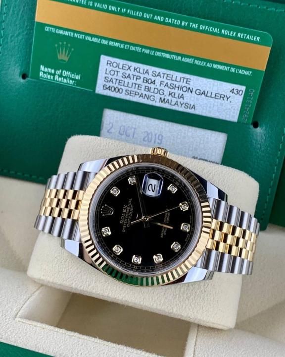 Rolee_x Oyster Perpetual Date Just Diamond 2Ton Gold Black