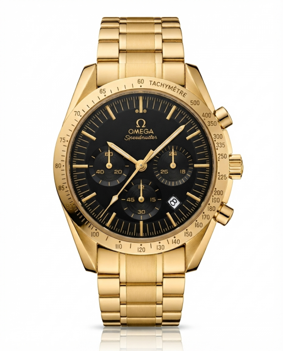 Omegg_a Speed Master Chronograph Gold Black Dial