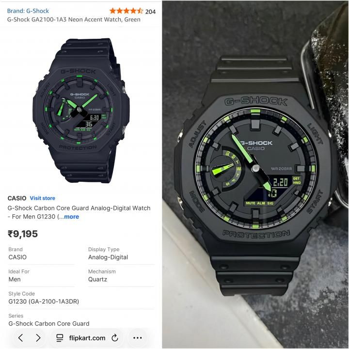 Ca.sio g shock ga2100 black and green