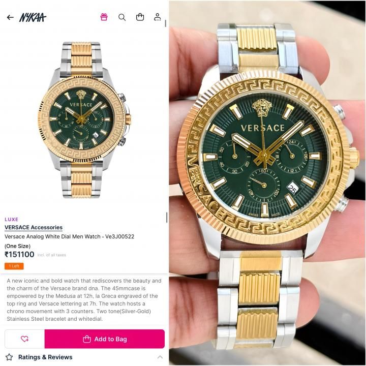 Ver.sace Greca Action Chronograph 2 ton gold green