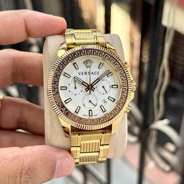 Ver.sace Greca Action Chronograph gold white