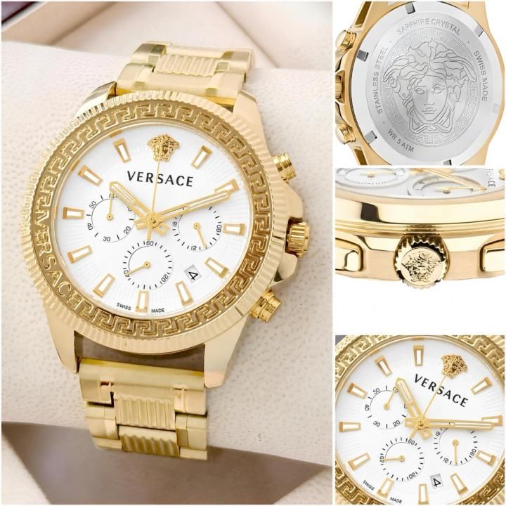 Ver.sace Greca Action Chronograph gold white