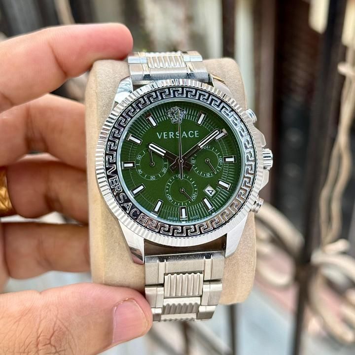 Ver.sace Greca Action Chronograph silver green