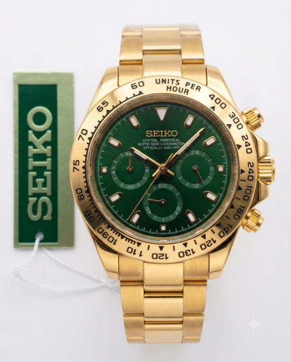 Sei.ko Daytona Chronograph Gold Green Dial