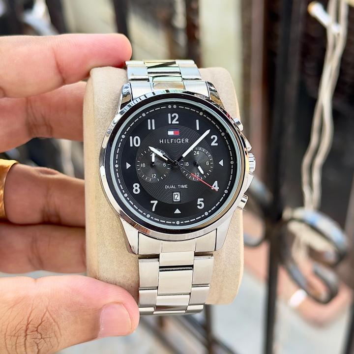 Tom.my Hilfigee_r Dual Time Silver Black