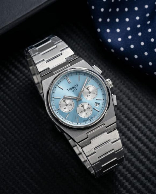 Tissoo_t 1853 Prx Chronograph Steel Silver-Sky Blue