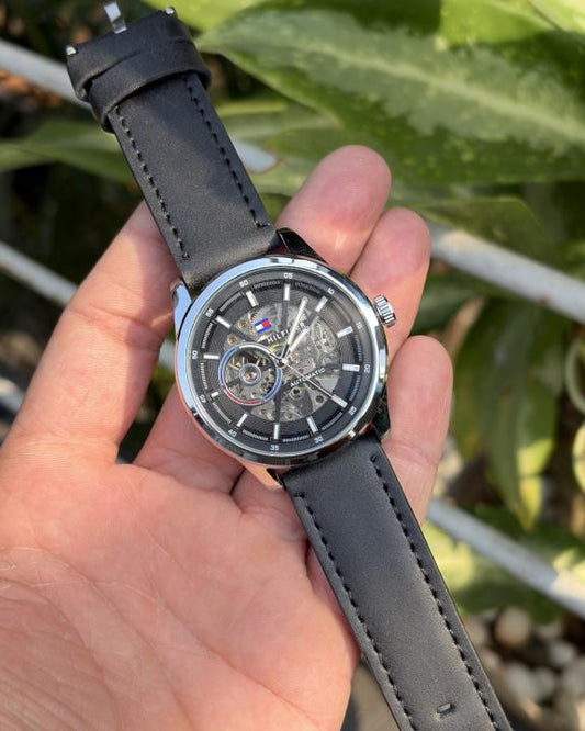 Tom.my_hilfiger Automatic Leather Black-Silver-Black