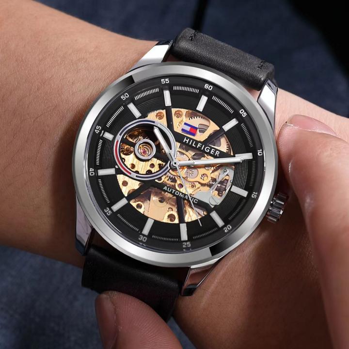Tom.my_hilfiger Automatic Leather Black-Silver-Black