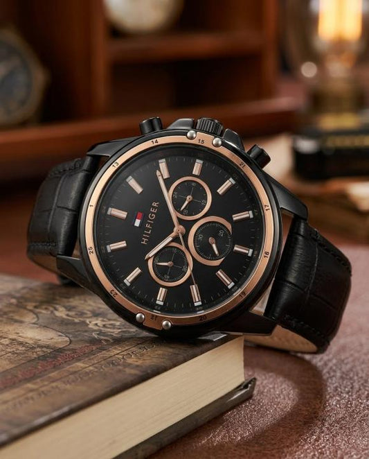 Tom.my_hilfiger Oxford Chronograph leather belt Black