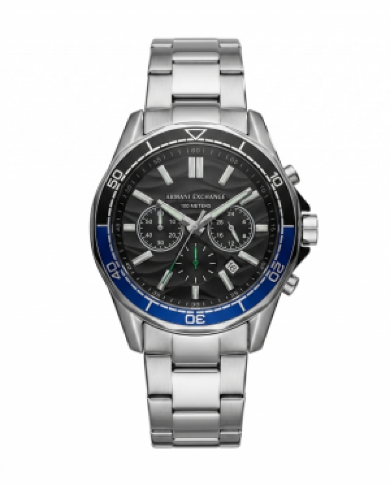 Armaani Exchange 100 Meters  Silver Blue Dial