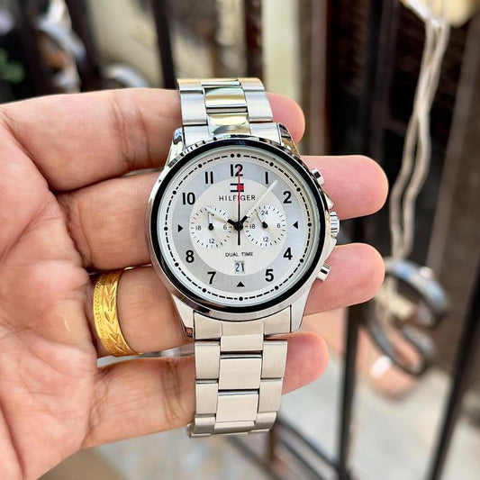 Tom.my Hilfigee_r Dual Time Silver White