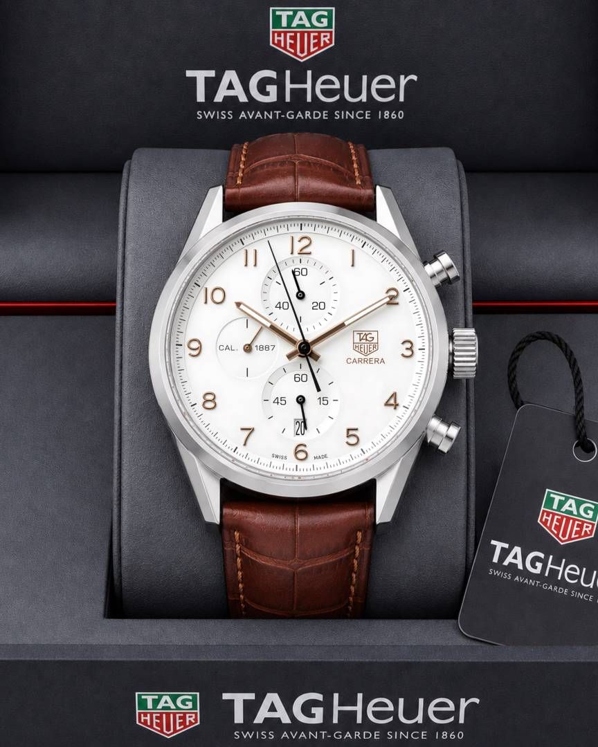 TAG Heueer Carrera Calibre 1887 Automatic Chronograph brown and white