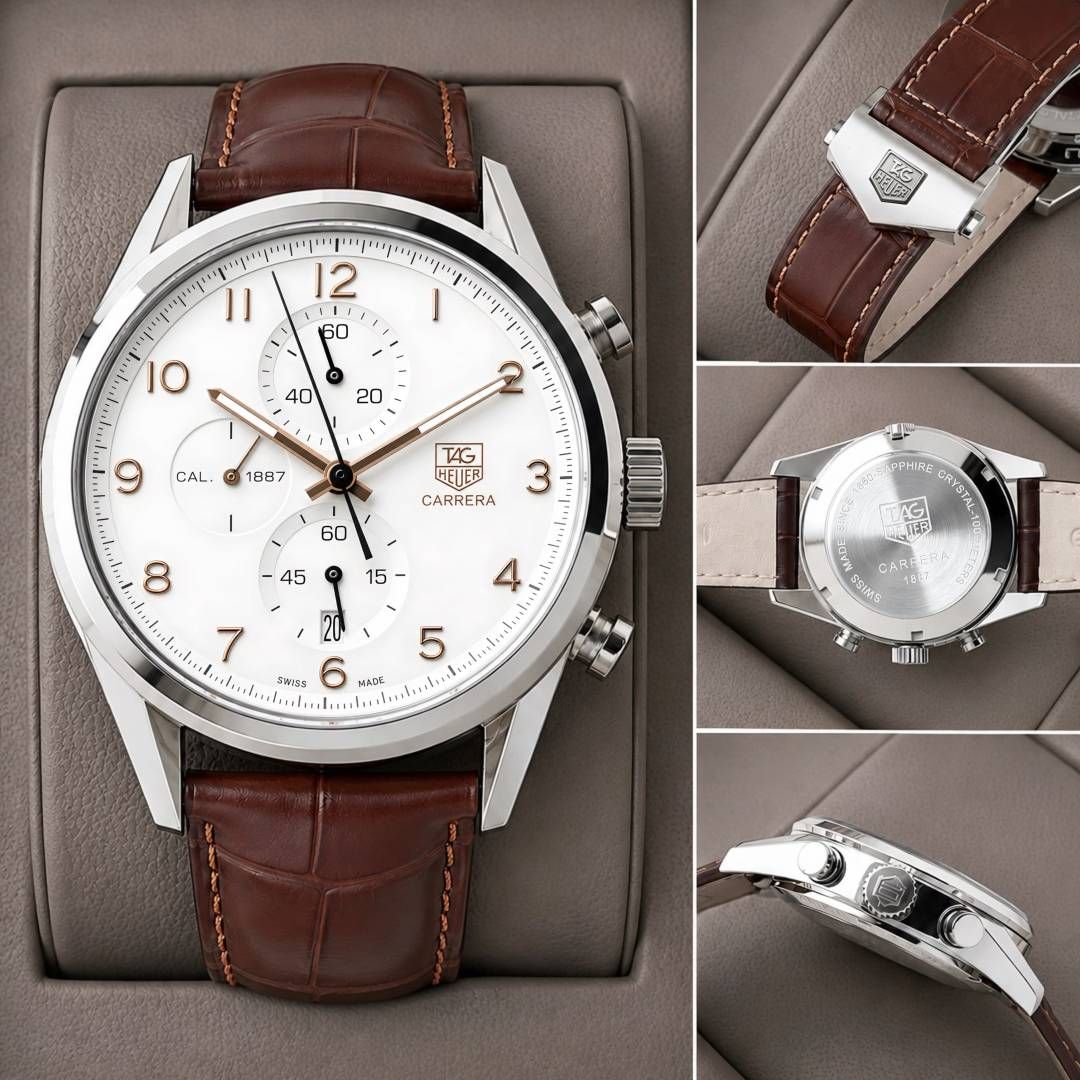 TAG Heueer Carrera Calibre 1887 Automatic Chronograph brown and white
