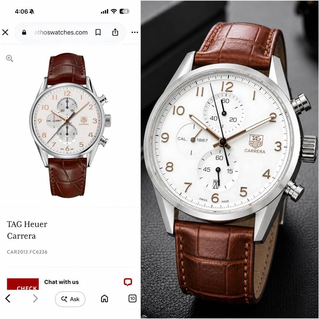 TAG Heueer Carrera Calibre 1887 Automatic Chronograph brown and white