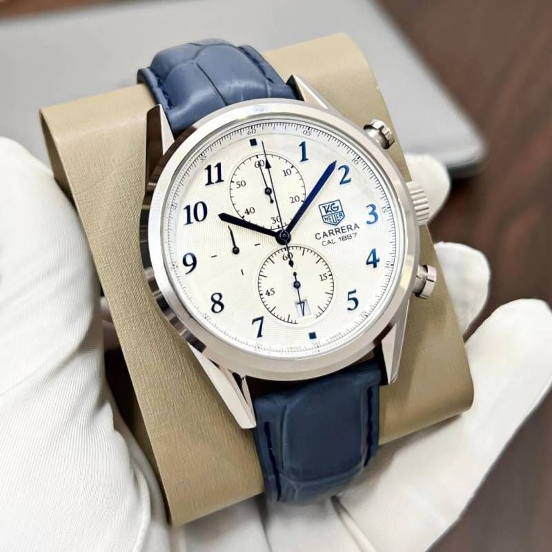 TAG Heueer Carrera Calibre 1887 Automatic Chronograph blue and white