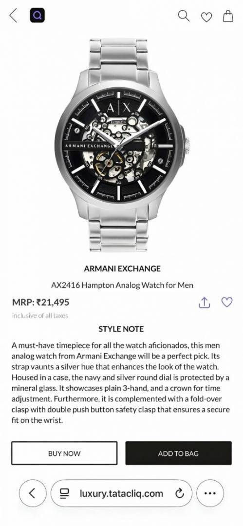 Armaann_i Exchange Ax2418 Hampton Automatic silver Black