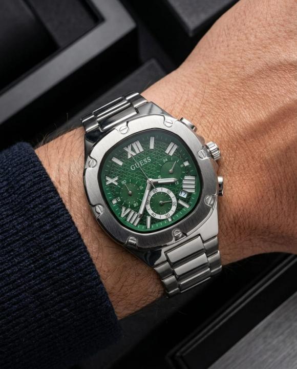 Gu.ess Square Chronograph Silver-Green