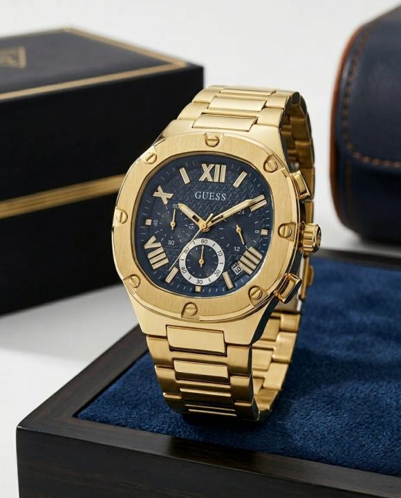 Gu.ess Square Chronograph Gold-Blue