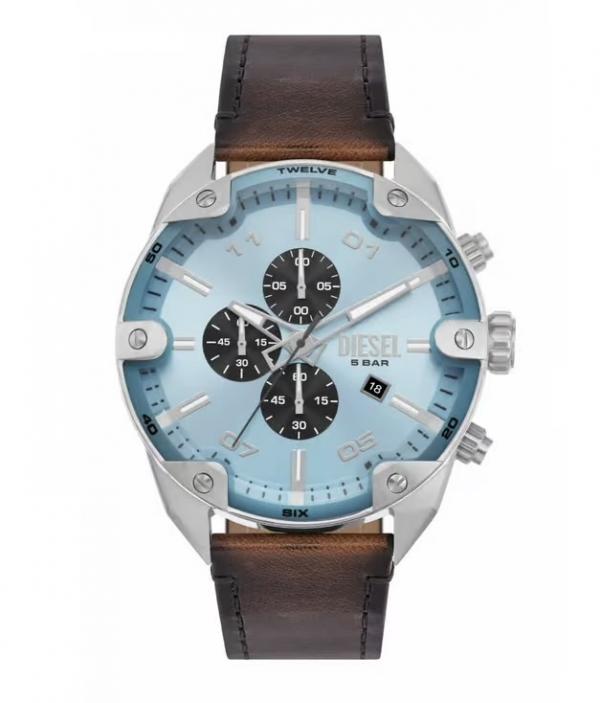 Diese_l Black Spiked Chronograph Black Leather Watch