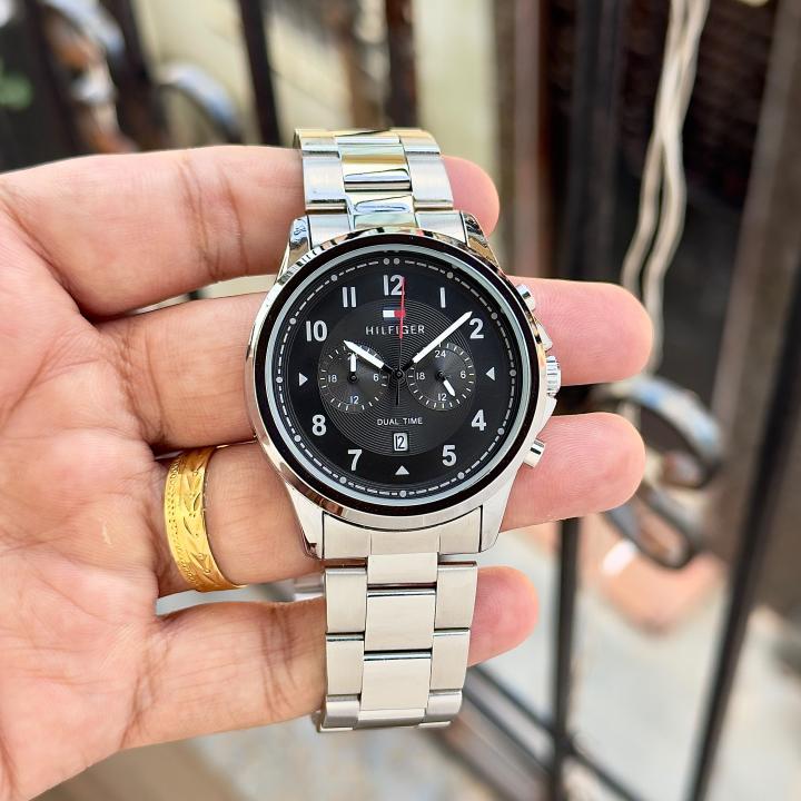 Tom.my Hilfigee_r Dual Time Silver Black