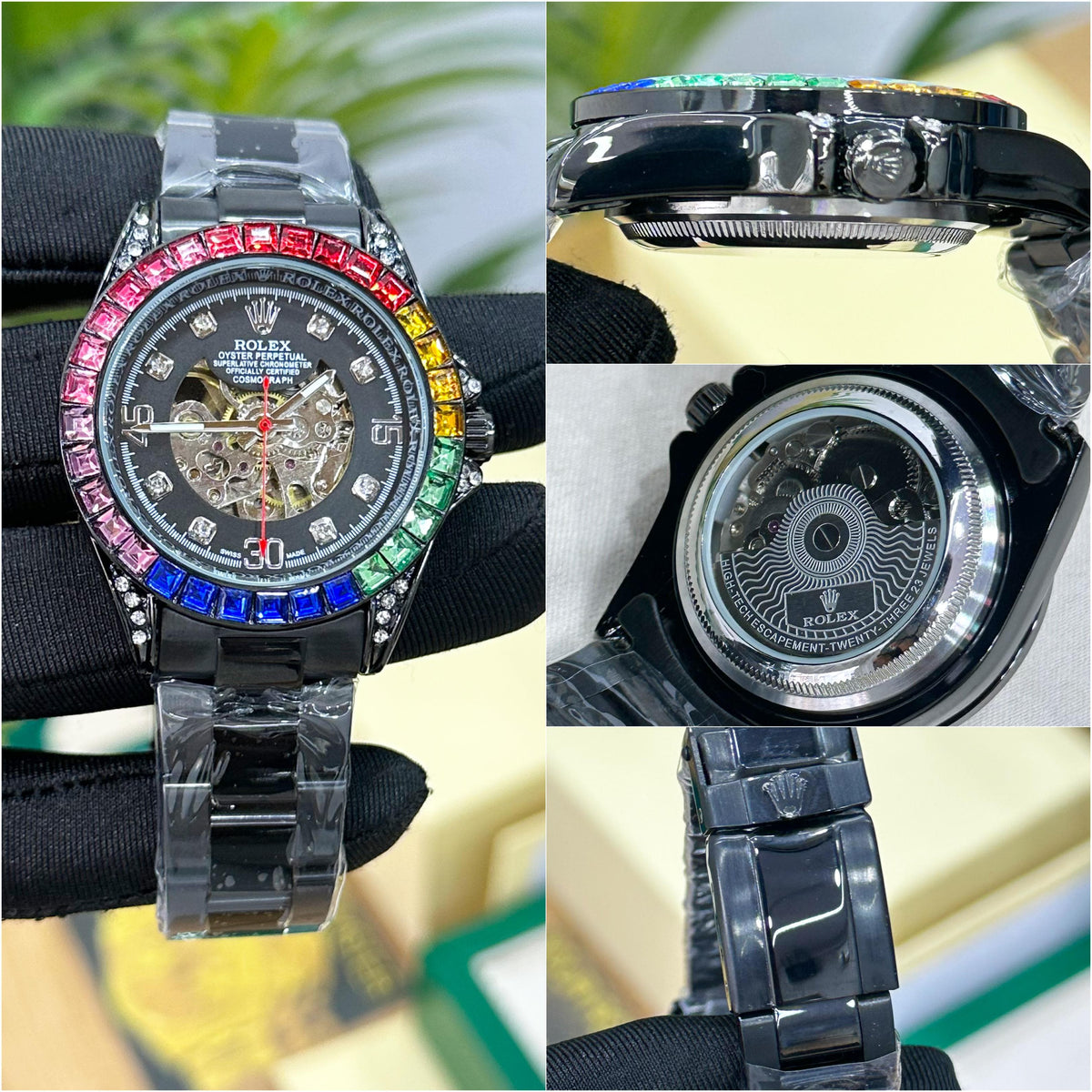 ROL.EX DAYTONA RAINBOW DIAL OPEN HEART ALL BLACK