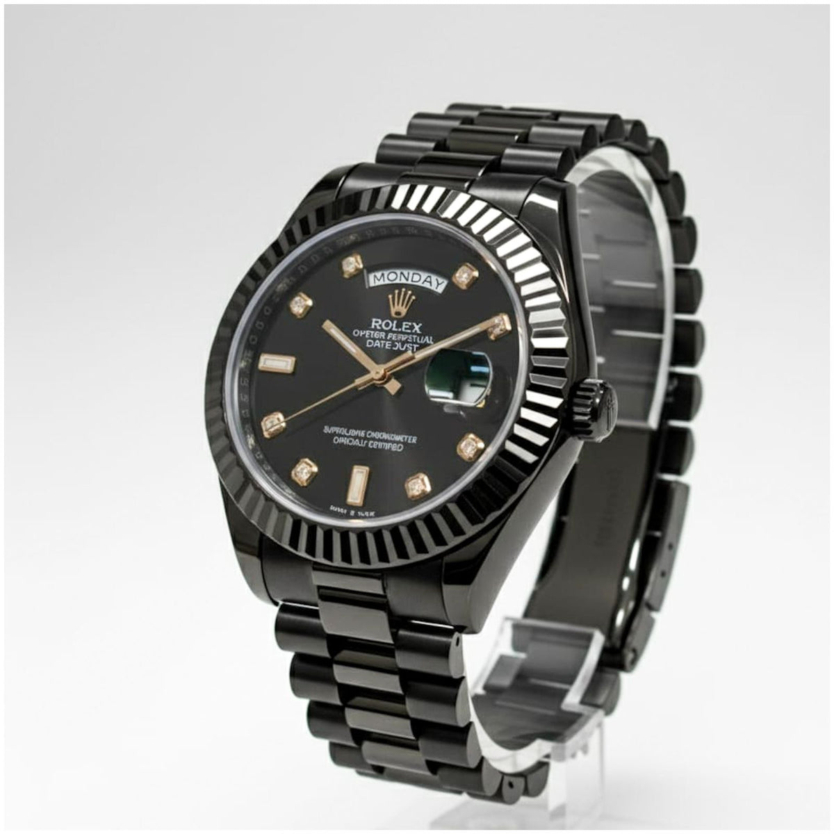 Rol.ex Oyster Perpetual Day Date Diamond Black 40 Battery Working Like Automatic