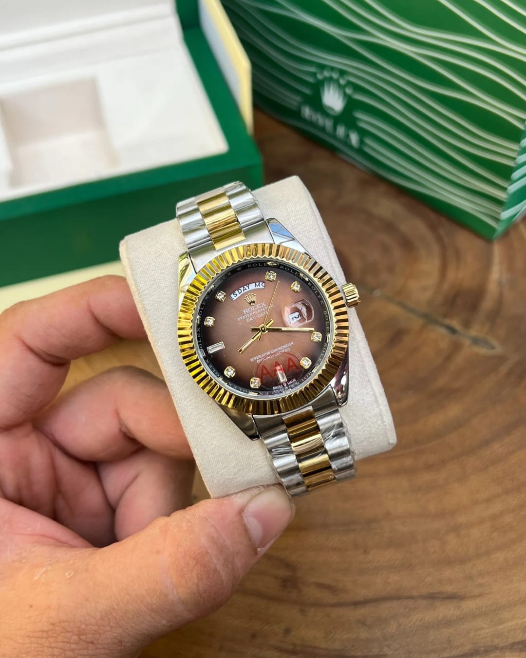 Rol.ex Oyster Perpetual Day Date Diamond 40 Battery 2Ton-Gold-Brown