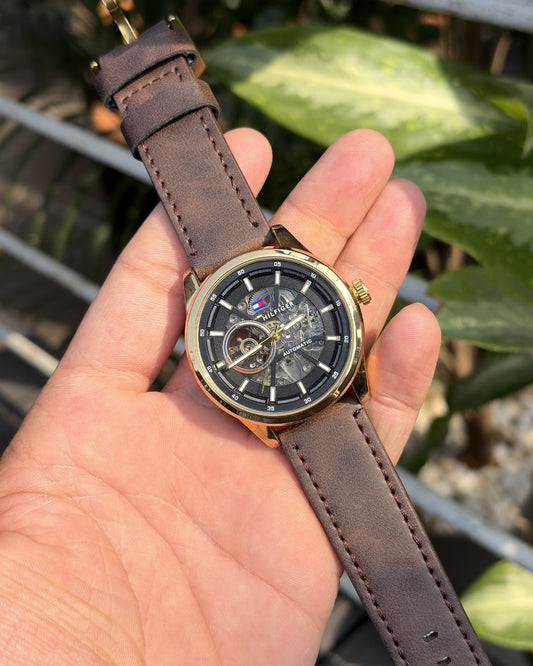 Tom.my Hilfiger Automatic Leather DarkBrown-Gold-Black